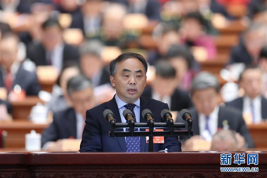 3月10日，全国政协十三届二次会议在北京人民大会堂举行第三次全体会议。这是邓纯东委员作大会发言。 新华社记者 丁海涛 摄