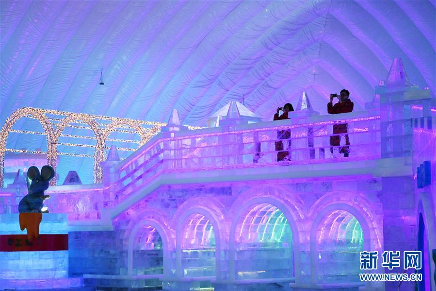 　6月3日，游客在哈尔滨冰雪大世界“室内冰雪主题乐园”游览。 近日，以“冰雪世界、梦幻启程”为主题的哈尔滨冰雪大世界“室内冰雪主题乐园”开园。该主题乐园占地5000平方米，共建造了时光穿梭机、童话世界、冰雪艺术宫、许愿广场、冰冻花卉等17个景点，打造了一个多彩的冰景童话世界。 新华社记者王建威摄