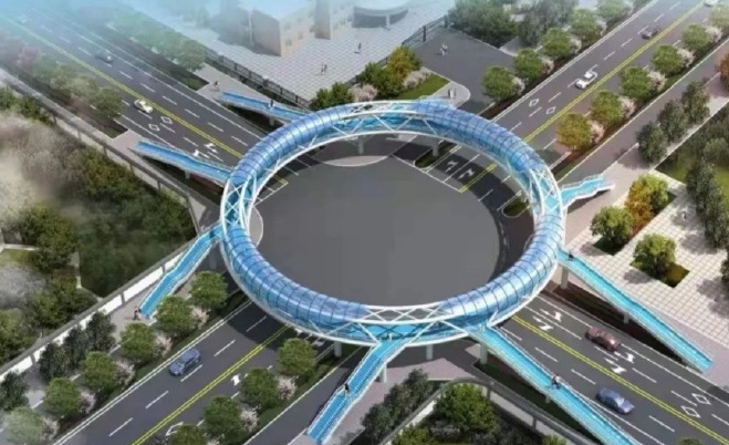 顏值超高！西安長(zhǎng)安區(qū)居安路“奧體藍(lán)”環(huán)形天橋8月底亮相